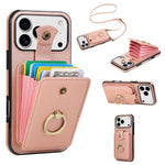 For iPhone 18 Pro / 17 Pro Case Card Holder Ring Kickstand TPU + PU Leather Phone Cover with Long Strap