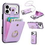 For iPhone 18 Pro / 17 Pro Case Card Holder Ring Kickstand TPU + PU Leather Phone Cover with Long Strap