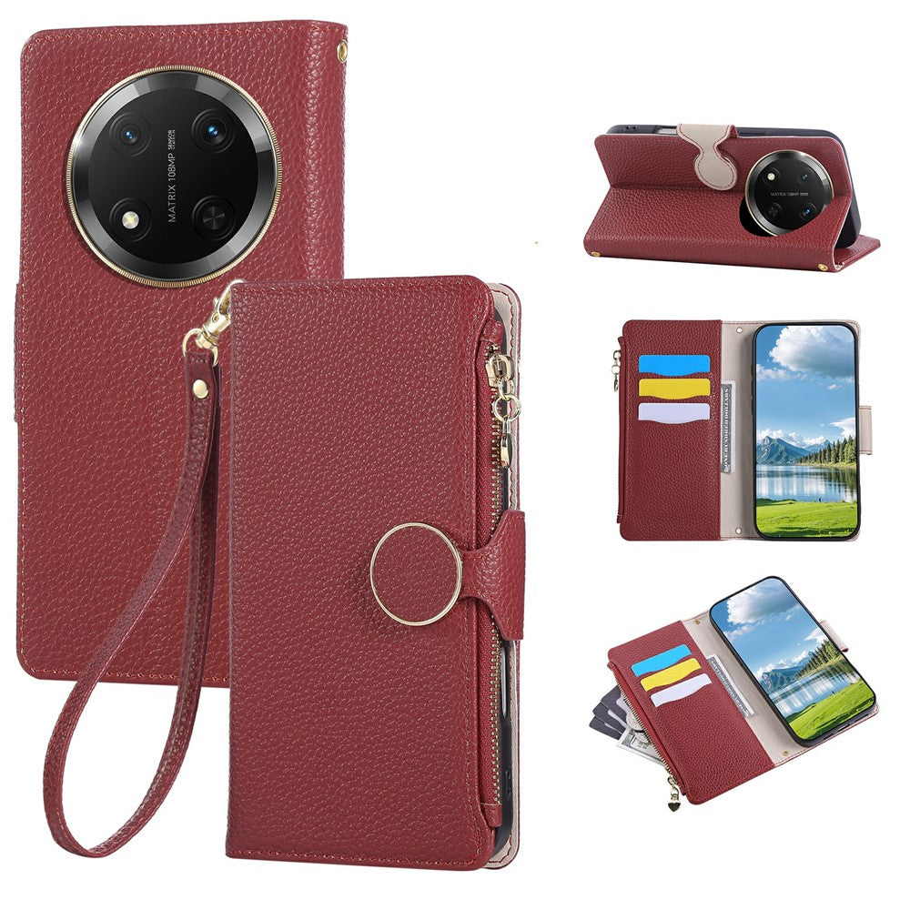Phone Case For Honor X60 Pro 5G / X9c 5G / Magic7 Lite 5G Zipper Wallet Leather Cover with Wrist Strap