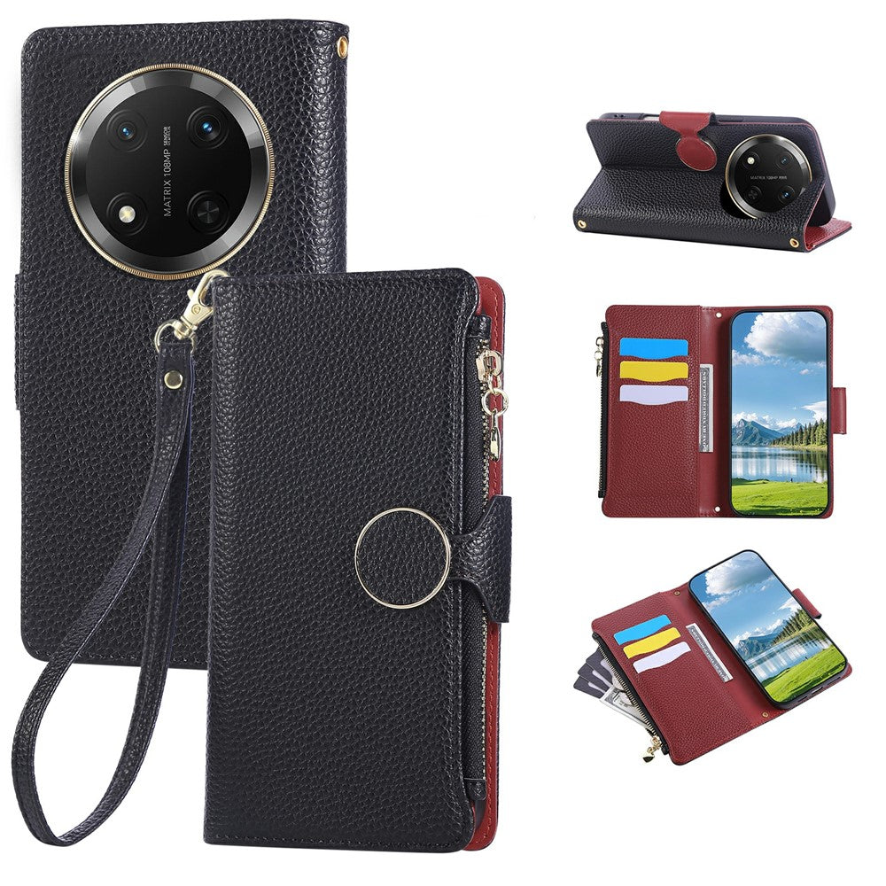 Phone Case For Honor X60 Pro 5G / X9c 5G / Magic7 Lite 5G Zipper Wallet Leather Cover with Wrist Strap