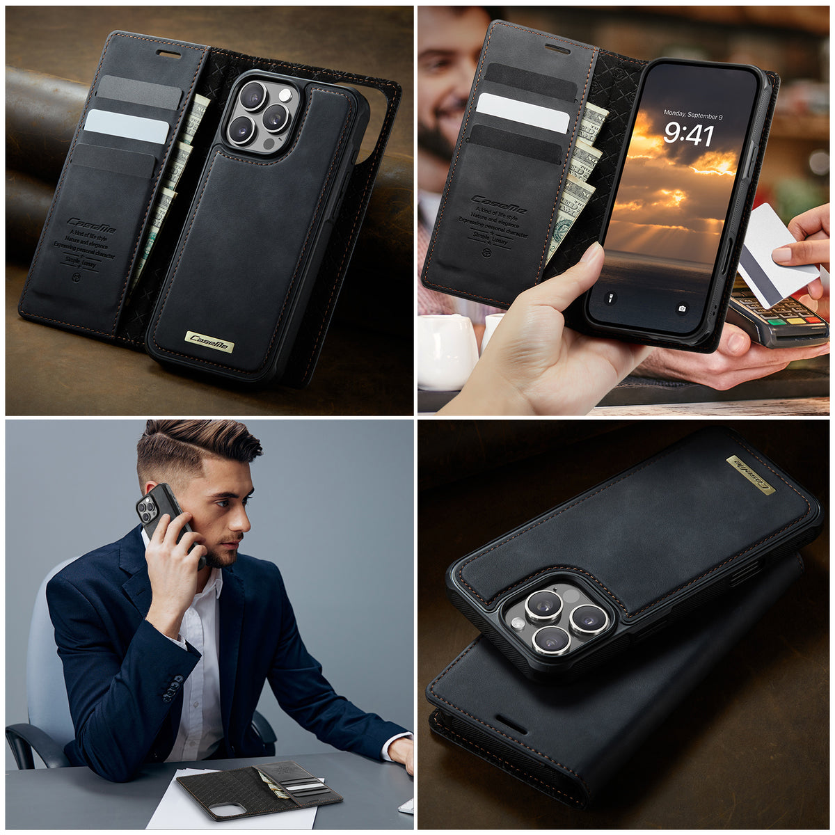 CASEME For iPhone 16 Pro Case  C49  Compatible with MagSafe RFID Blocking Detachable Wallet Leather Phone Cover