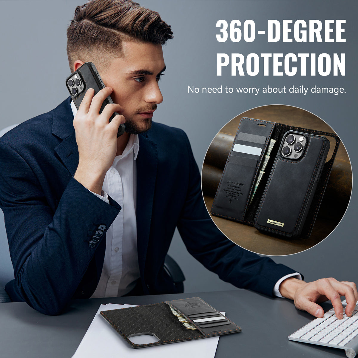 CASEME For iPhone 16 Pro Case  C49  Compatible with MagSafe RFID Blocking Detachable Wallet Leather Phone Cover