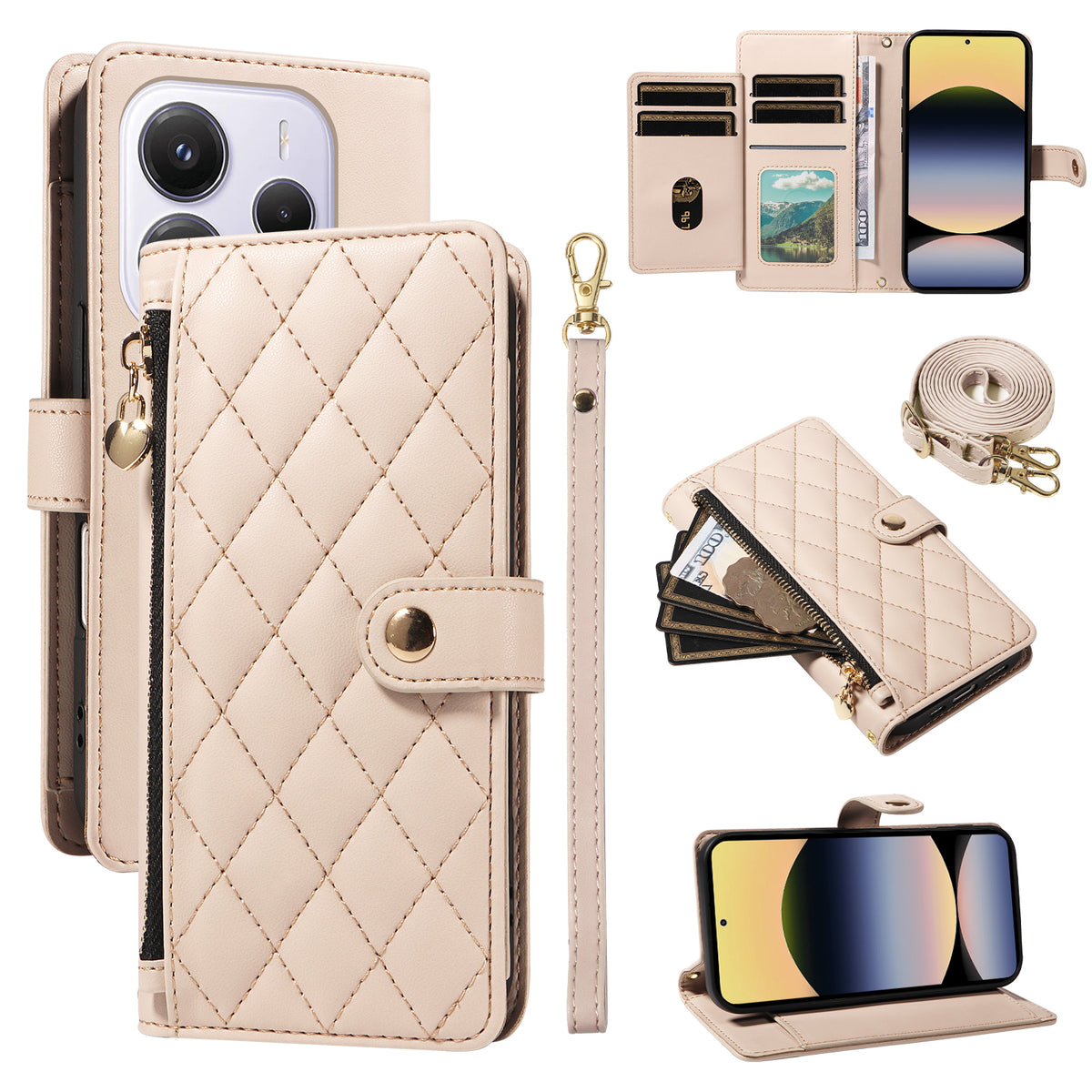For Xiaomi Redmi Note 14 4G (164.84mm) Wallet Case with Straps, Rhombus Leather Stand Phone Cover
