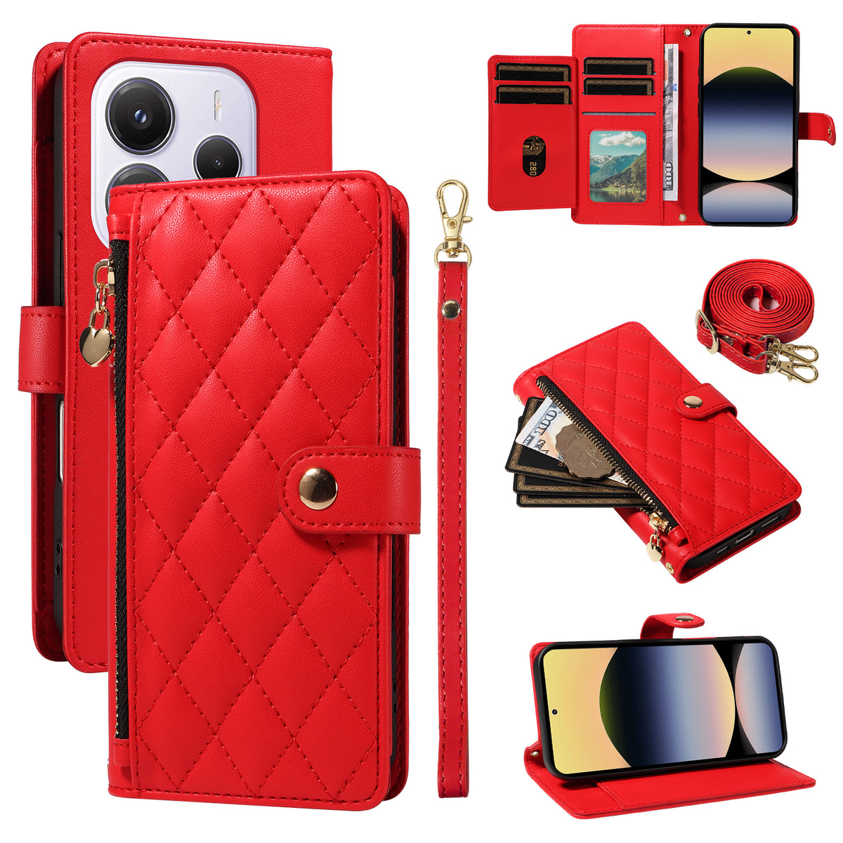For Xiaomi Redmi Note 14 4G (164.84mm) Wallet Case with Straps, Rhombus Leather Stand Phone Cover