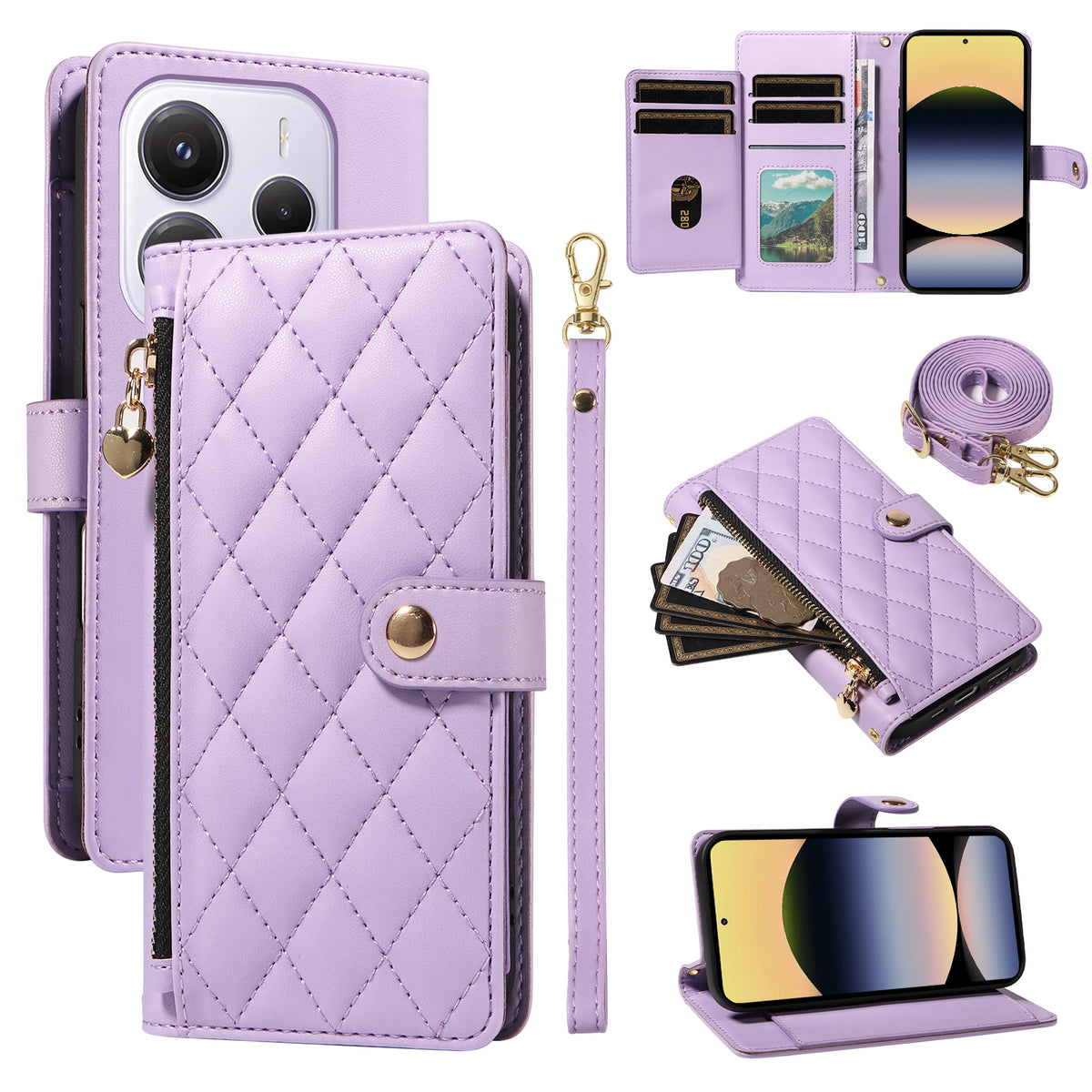 For Xiaomi Redmi Note 14 4G (164.84mm) Wallet Case with Straps, Rhombus Leather Stand Phone Cover