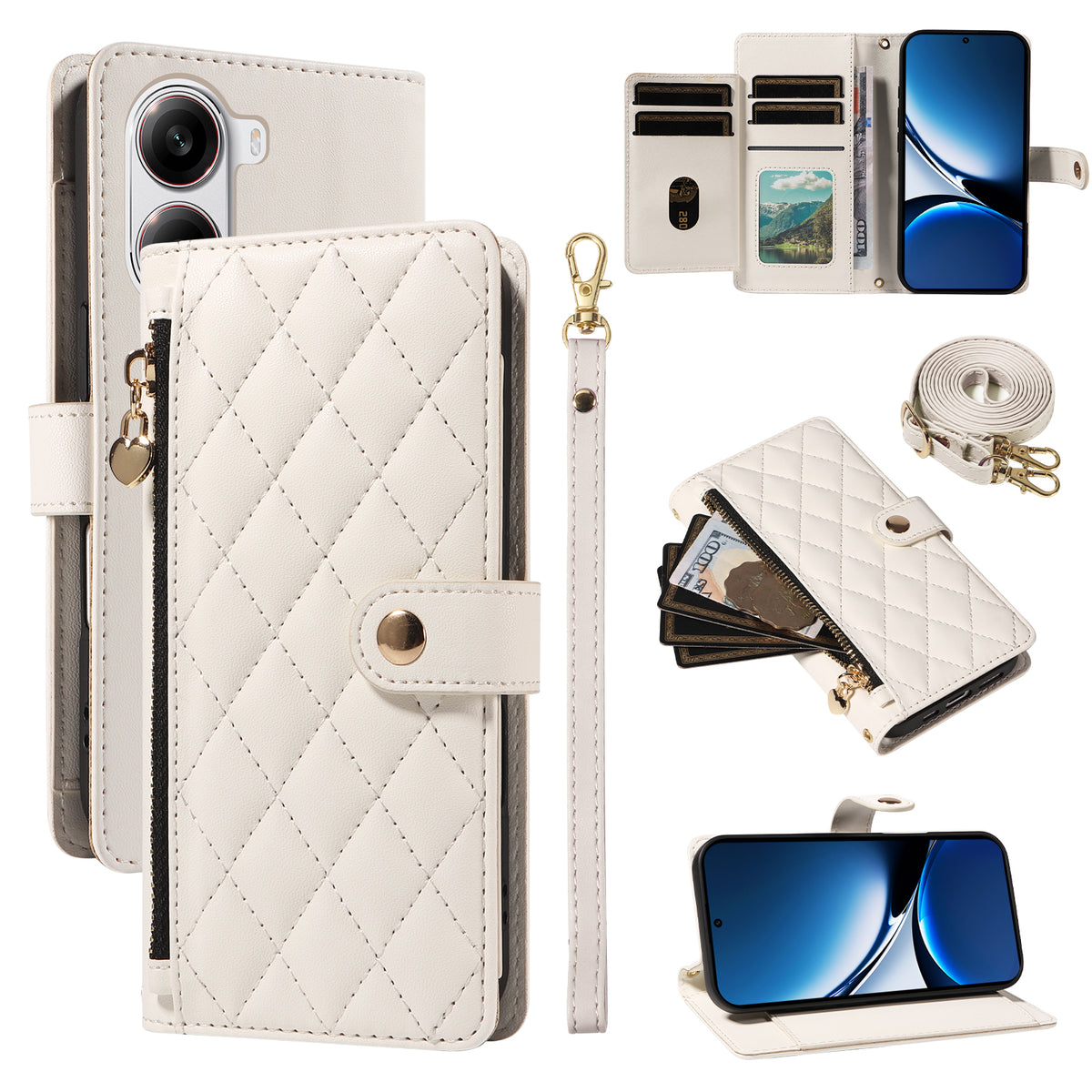 For Xiaomi Poco X7 Pro 5G / Xiaomi Redmi Turbo 4 5G Wallet Case with Straps, Rhombus Leather Stand Phone Cover