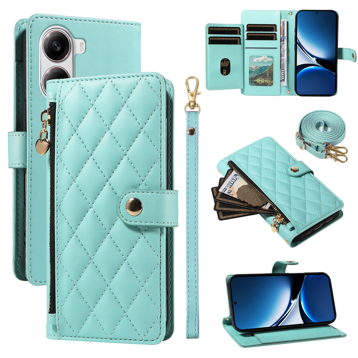 For Xiaomi Poco X7 Pro 5G / Xiaomi Redmi Turbo 4 5G Wallet Case with Straps, Rhombus Leather Stand Phone Cover