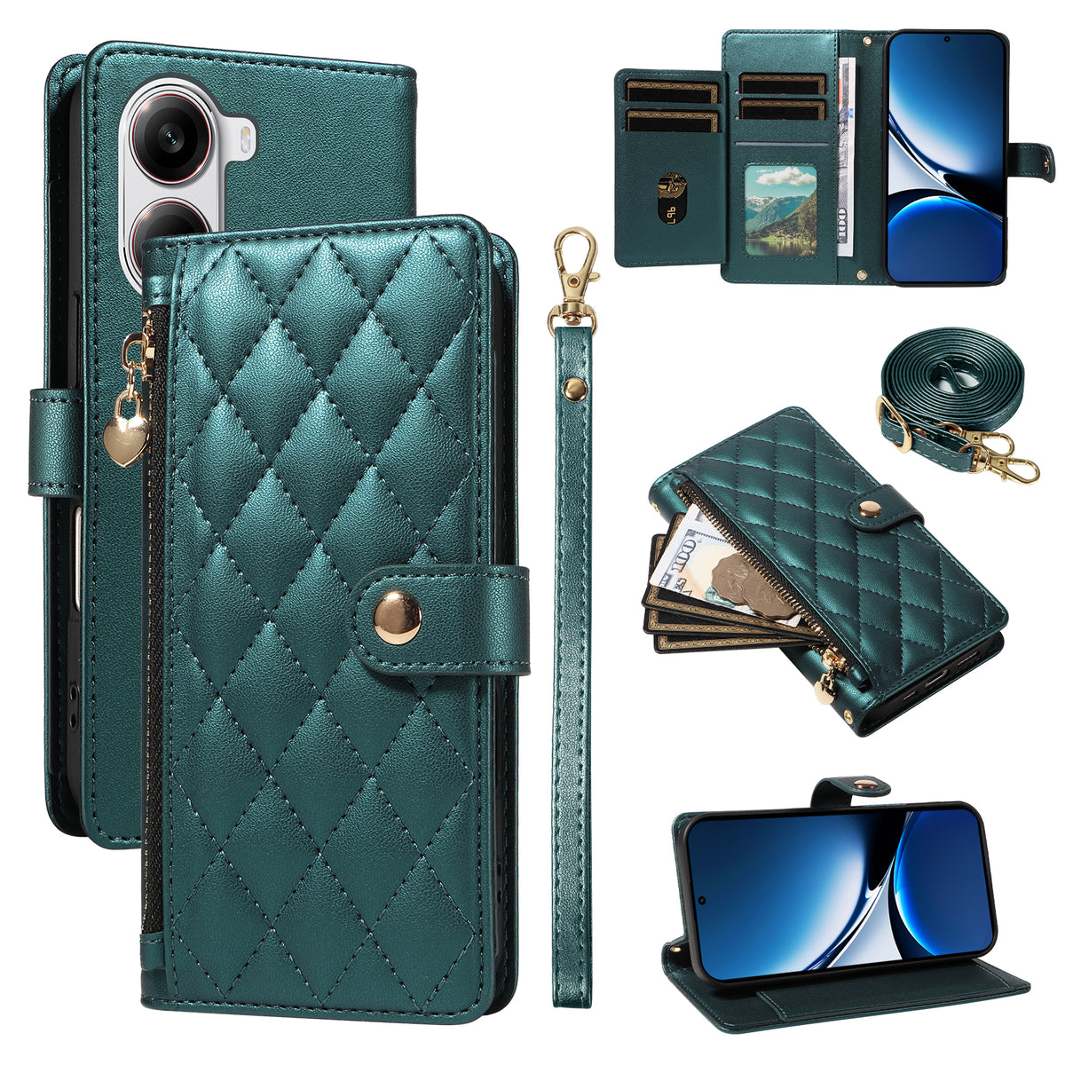 For Xiaomi Poco X7 Pro 5G / Xiaomi Redmi Turbo 4 5G Wallet Case with Straps, Rhombus Leather Stand Phone Cover