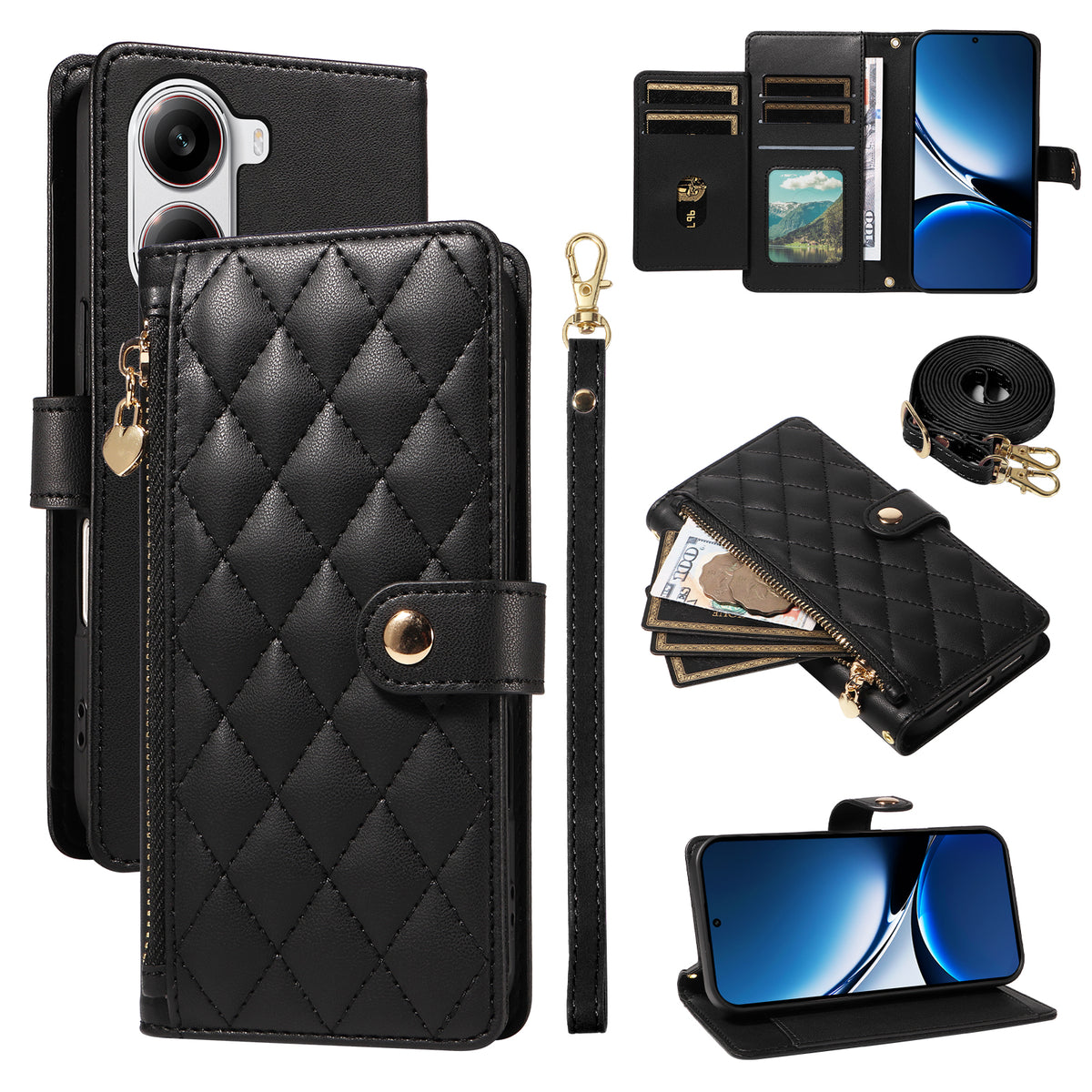 For Xiaomi Poco X7 Pro 5G / Xiaomi Redmi Turbo 4 5G Wallet Case with Straps, Rhombus Leather Stand Phone Cover