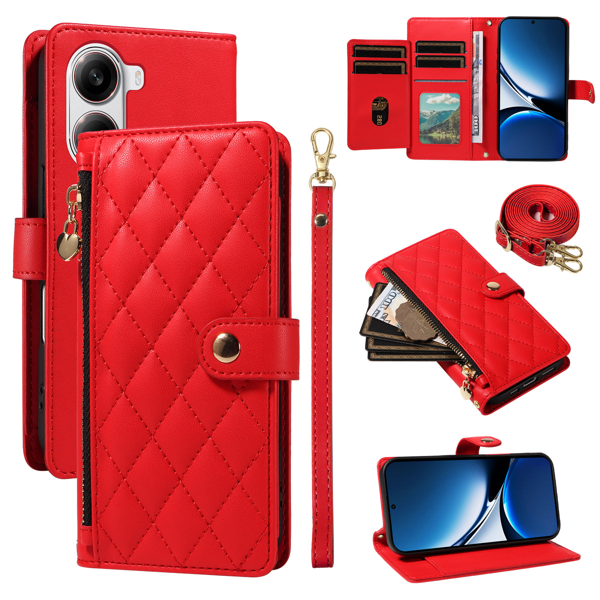 For Xiaomi Poco X7 Pro 5G / Xiaomi Redmi Turbo 4 5G Wallet Case with Straps, Rhombus Leather Stand Phone Cover
