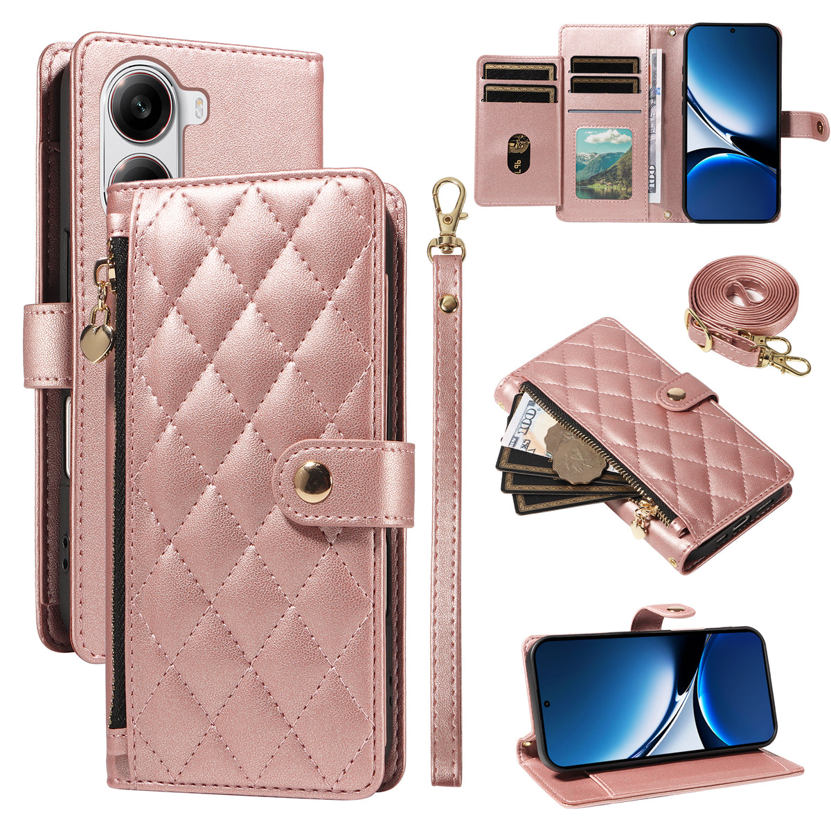 For Xiaomi Poco X7 Pro 5G / Xiaomi Redmi Turbo 4 5G Wallet Case with Straps, Rhombus Leather Stand Phone Cover