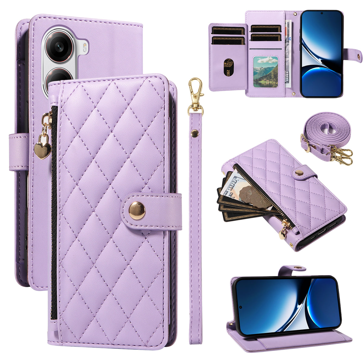 For Xiaomi Poco X7 Pro 5G / Xiaomi Redmi Turbo 4 5G Wallet Case with Straps, Rhombus Leather Stand Phone Cover
