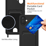 Samsung Galaxy A08 4G / A08 5G / F07 4G / M17e 5G / M07 4G / A07 5G / A07s 4G-etui i flydende silikone med kortholder og snor på bagsiden
