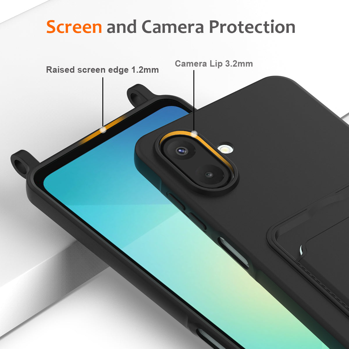 Samsung Galaxy A08 4G / A08 5G / F07 4G / M17e 5G / M07 4G / A07 5G / A07s 4G-etui i flydende silikone med kortholder og snor på bagsiden