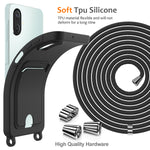 Samsung Galaxy A08 4G / A08 5G / F07 4G / M17e 5G / M07 4G / A07 5G / A07s 4G-etui i flydende silikone med kortholder og snor på bagsiden