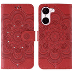 OnePlus Nord CE5 5G / Ace 5 Racing 5G-skal med strassdekor i PU-läder, mandala, präglad design och handledsrem.
