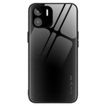 Carbon Fiber Texture Phone Case for Xiaomi Redmi A1 4G / A2 4G , Tempered Glass + TPU Drop-proof Protective Case