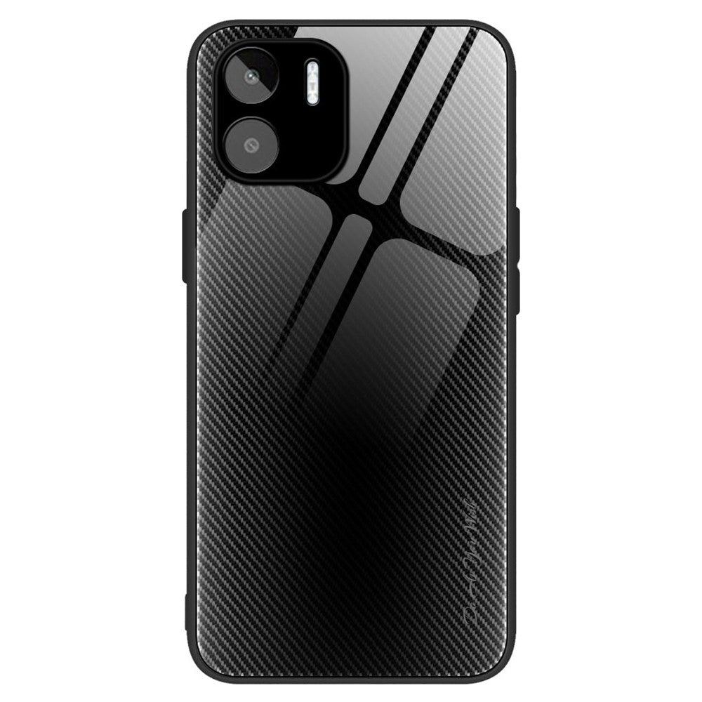 Carbon Fiber Texture Phone Case for Xiaomi Redmi A1 4G / A2 4G , Tempered Glass + TPU Drop-proof Protective Case