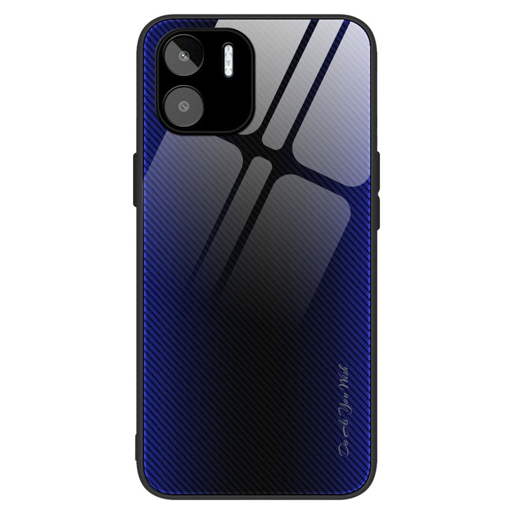 Carbon Fiber Texture Phone Case for Xiaomi Redmi A1 4G / A2 4G , Tempered Glass + TPU Drop-proof Protective Case