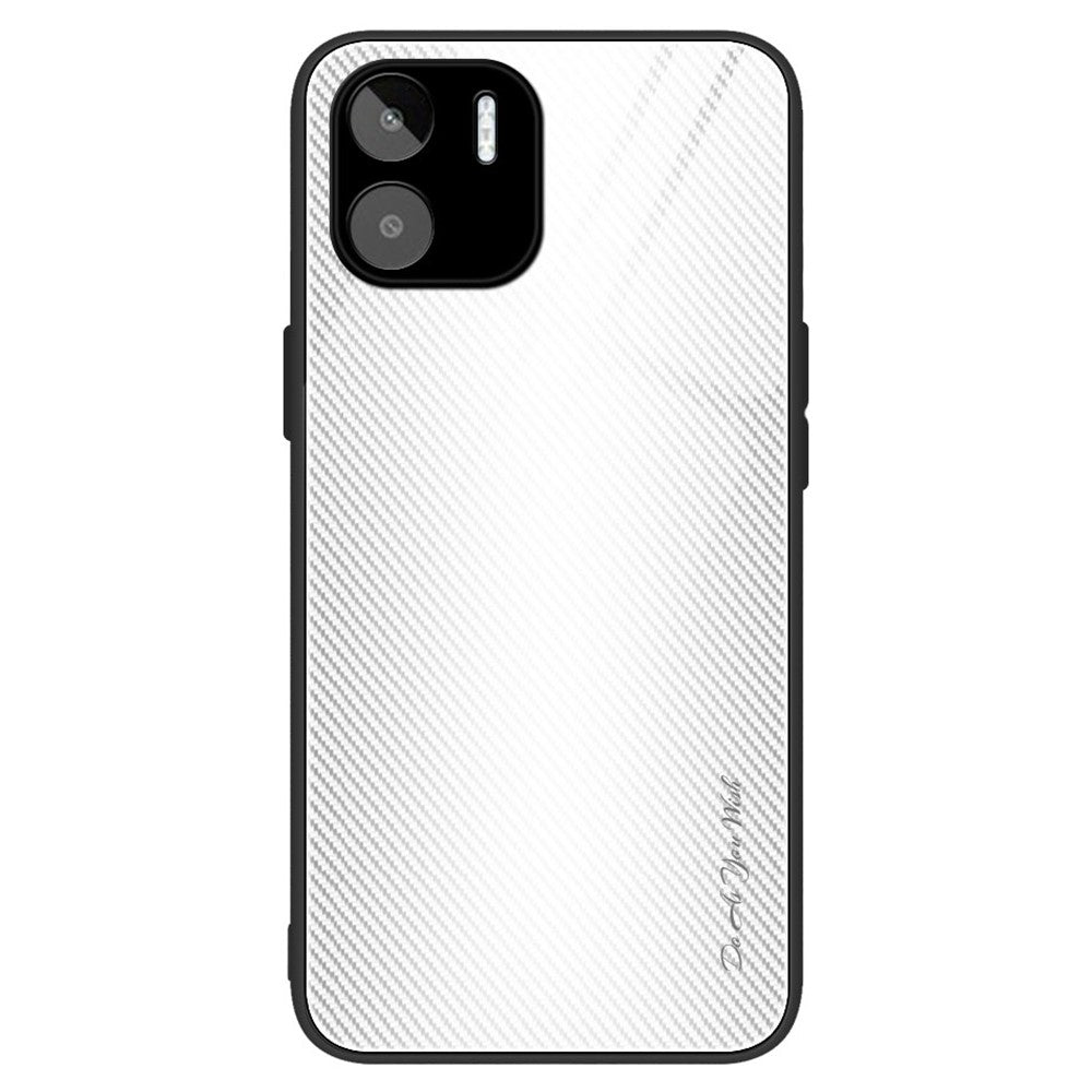 Carbon Fiber Texture Phone Case for Xiaomi Redmi A1 4G / A2 4G , Tempered Glass + TPU Drop-proof Protective Case