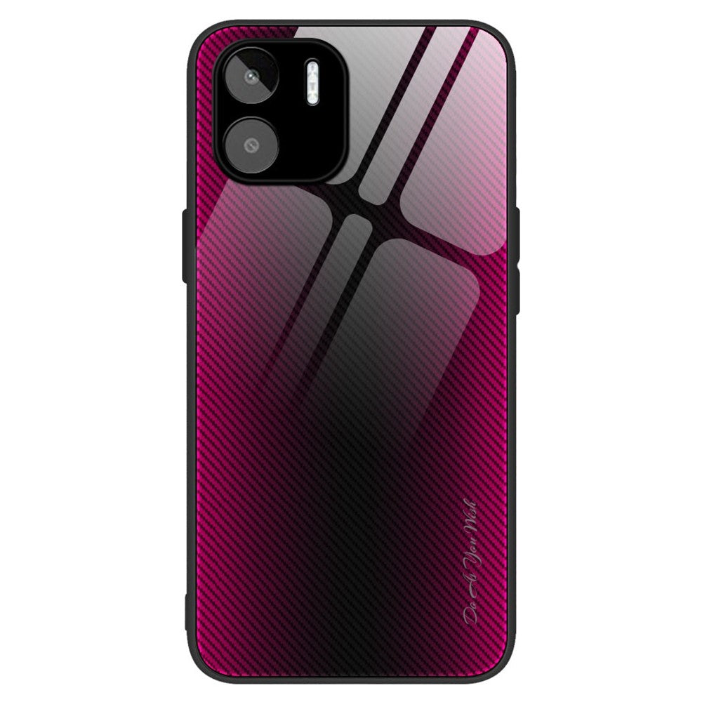 Carbon Fiber Texture Phone Case for Xiaomi Redmi A1 4G / A2 4G , Tempered Glass + TPU Drop-proof Protective Case