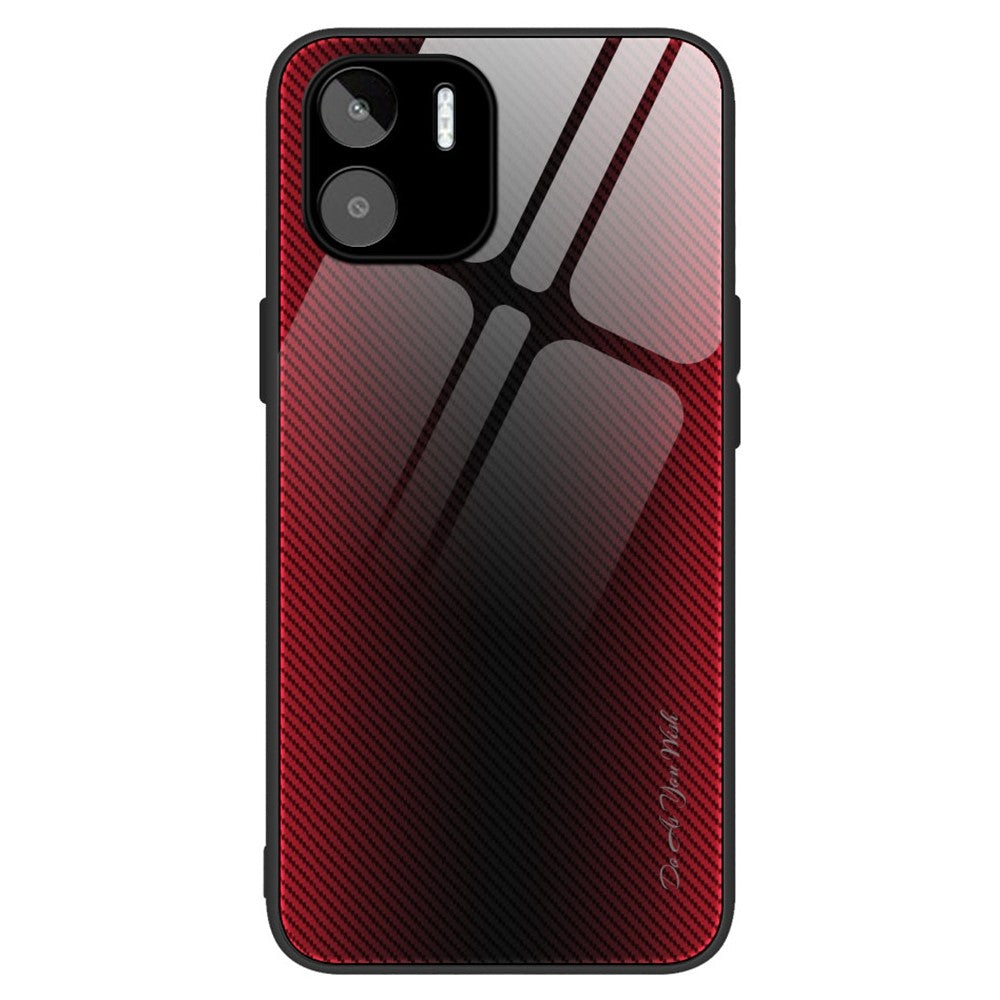 Carbon Fiber Texture Phone Case for Xiaomi Redmi A1 4G / A2 4G , Tempered Glass + TPU Drop-proof Protective Case
