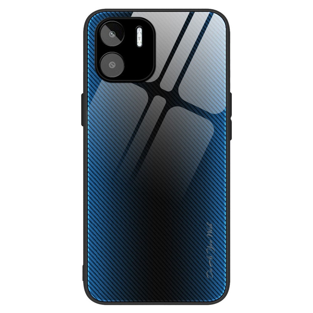 Carbon Fiber Texture Phone Case for Xiaomi Redmi A1 4G / A2 4G , Tempered Glass + TPU Drop-proof Protective Case
