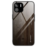 For Xiaomi Redmi A1 4G / A2 4G Wooden Pattern Anti-scratch Phone Cover Tempered Glass + TPU Hybrid Case