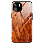For Xiaomi Redmi A1 4G / A2 4G Wooden Pattern Anti-scratch Phone Cover Tempered Glass + TPU Hybrid Case