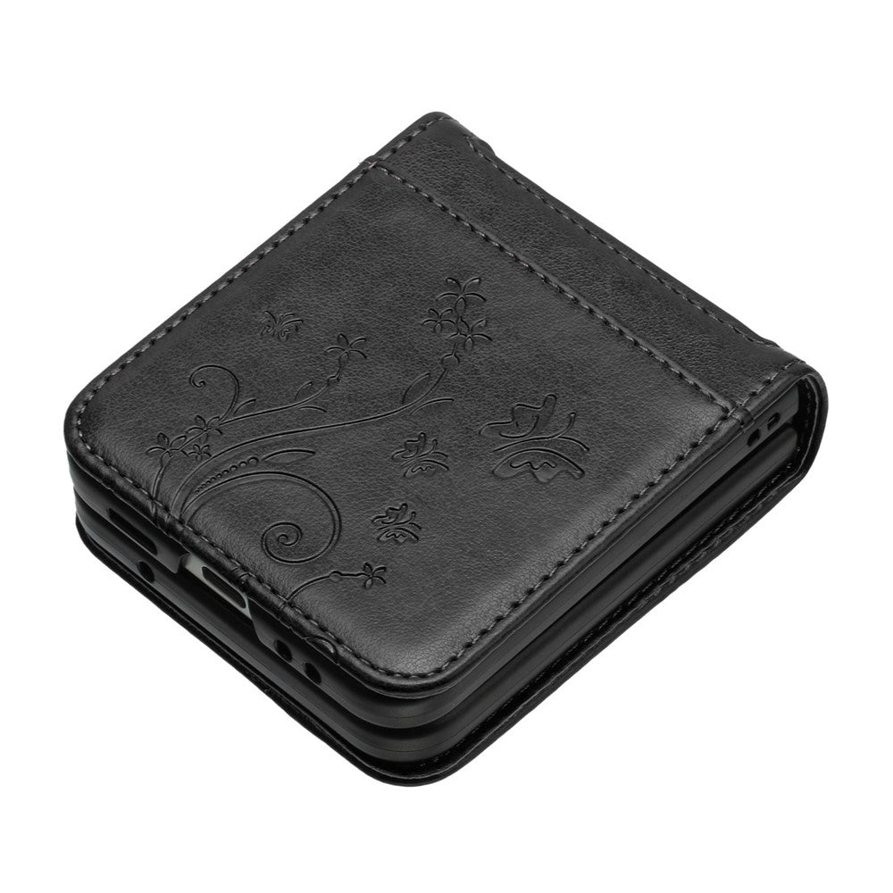 Samsung Galaxy Z Flip7 5G-skal med fjärilsblommapräglad lädermobilskal
