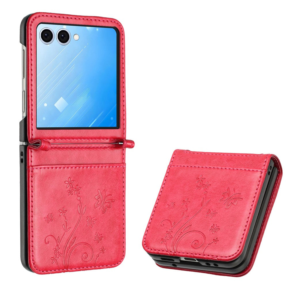 Samsung Galaxy Z Flip7 5G-skal med fjärilsblommapräglad lädermobilskal