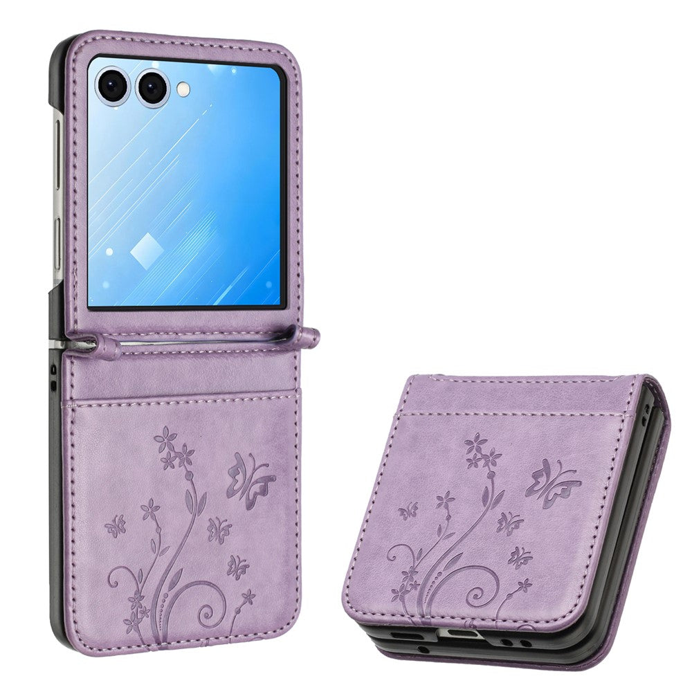 Samsung Galaxy Z Flip7 5G-skal med fjärilsblommapräglad lädermobilskal