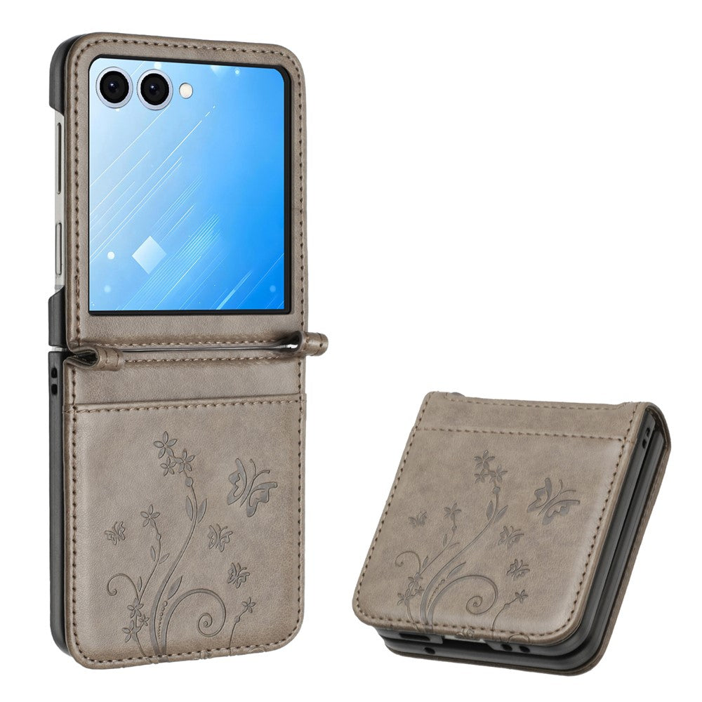 Samsung Galaxy Z Flip7 5G-skal med fjärilsblommapräglad lädermobilskal