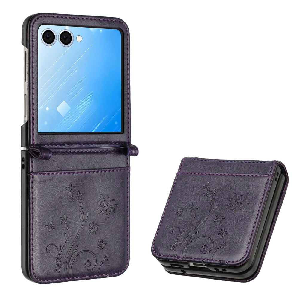 Samsung Galaxy Z Flip7 5G-skal med fjärilsblommapräglad lädermobilskal