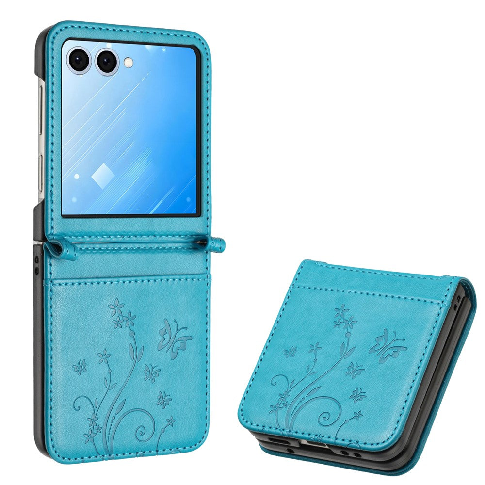 Samsung Galaxy Z Flip7 5G-skal med fjärilsblommapräglad lädermobilskal