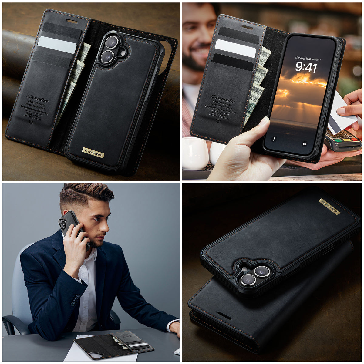 CASEME For iPhone 16 Case  C49  Compatible with MagSafe RFID Blocking Detachable Wallet Leather Phone Cover