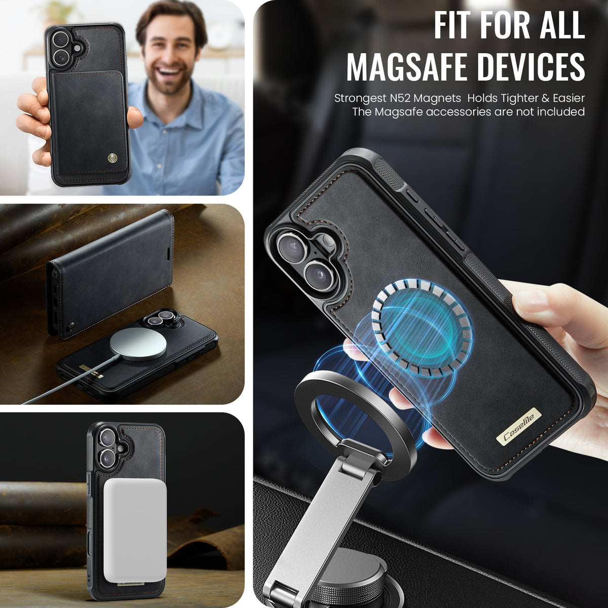 CASEME For iPhone 16 Case  C49  Compatible with MagSafe RFID Blocking Detachable Wallet Leather Phone Cover