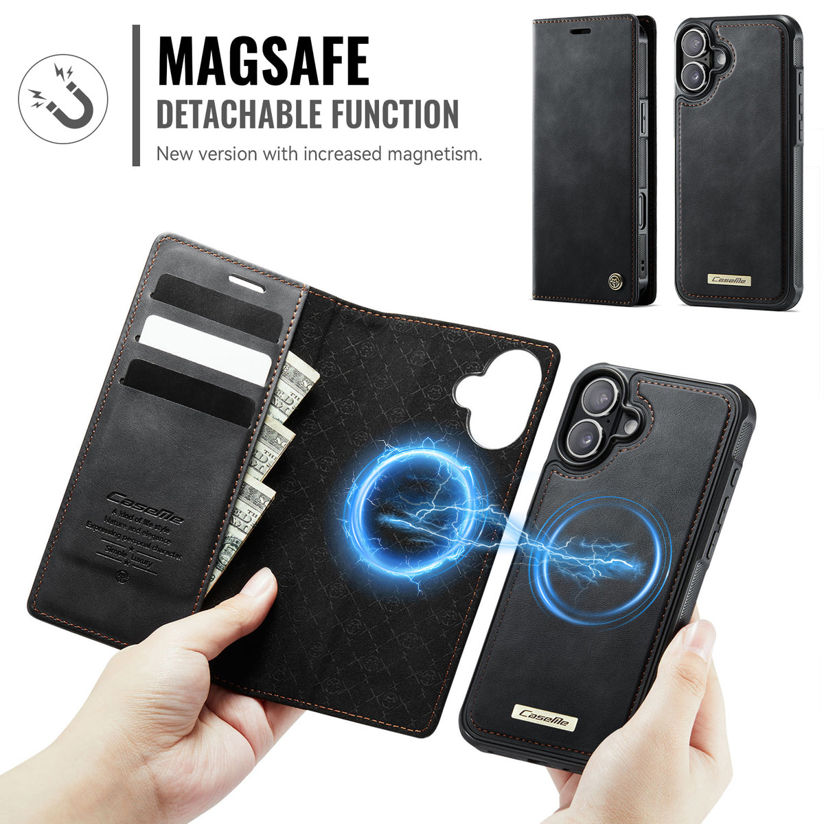 CASEME For iPhone 16 Case  C49  Compatible with MagSafe RFID Blocking Detachable Wallet Leather Phone Cover