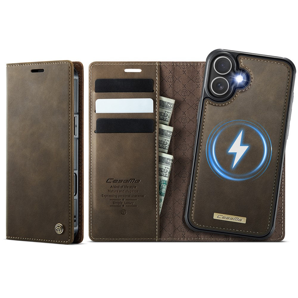CASEME For iPhone 16 Case  C49  Compatible with MagSafe RFID Blocking Detachable Wallet Leather Phone Cover