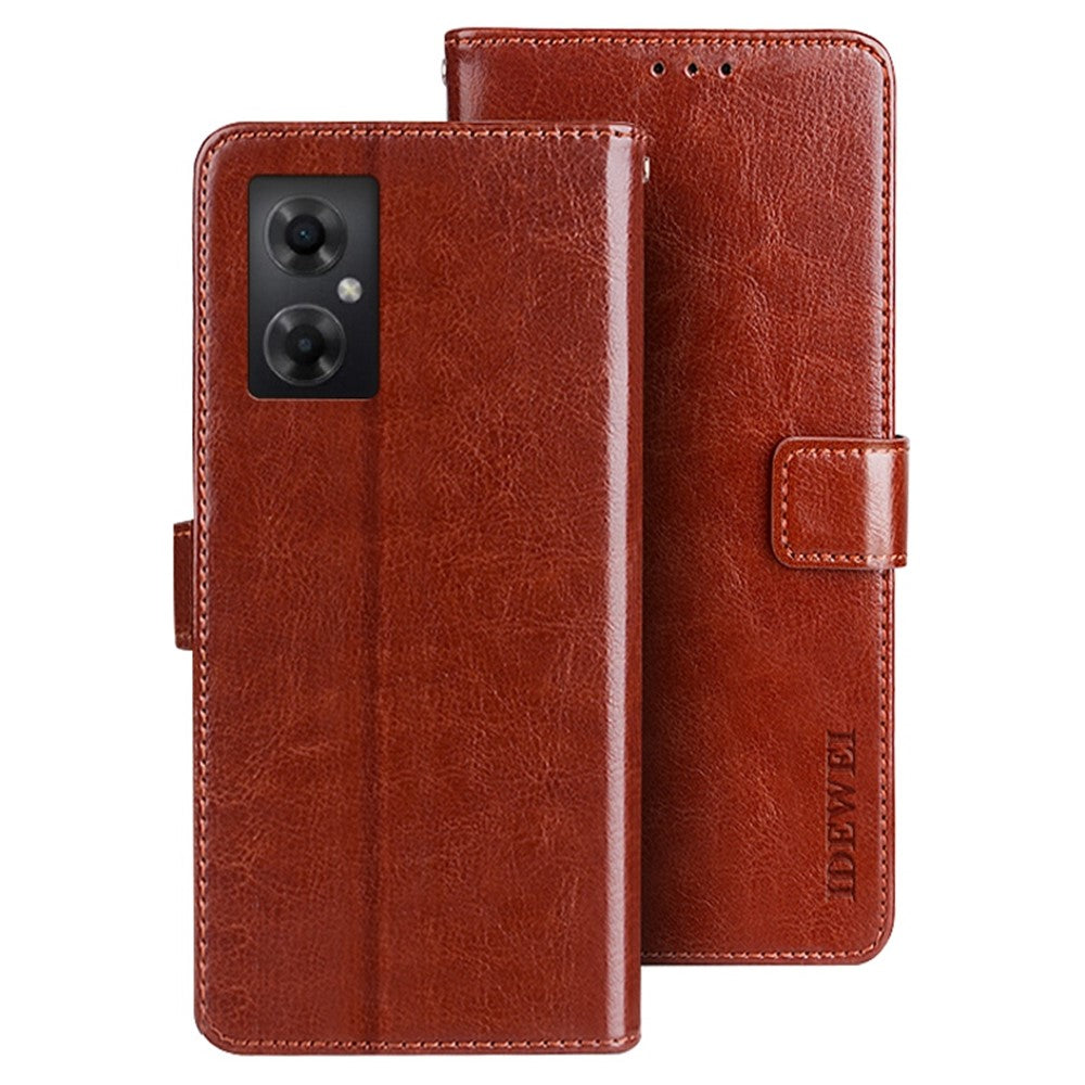 IDEWEI Crazy Horse Texture Wallet Cover for Xiaomi Poco M4 5G, PU Leather Stand Magnetic Clasp Anti-drop Phone Case