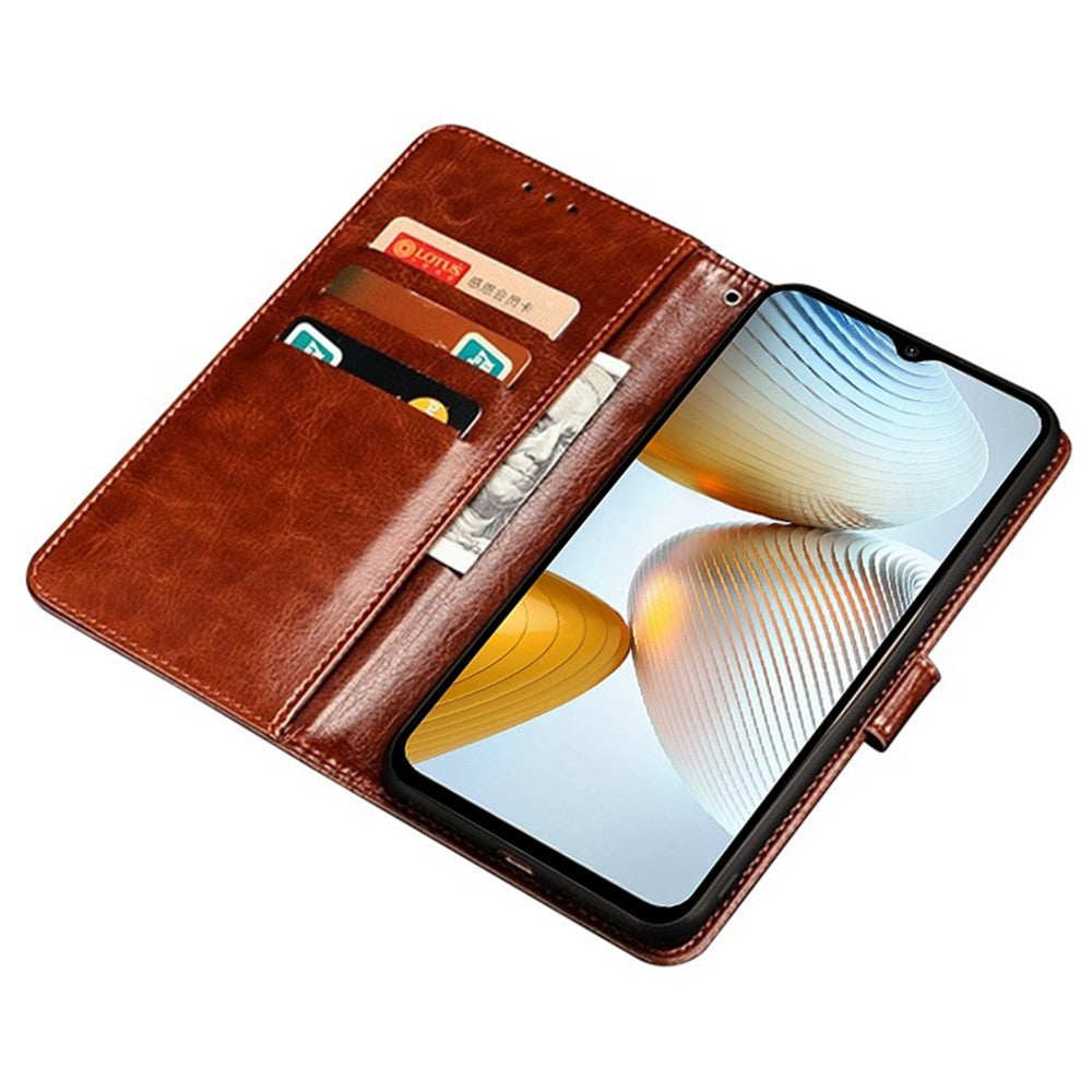 IDEWEI Crazy Horse Texture Wallet Cover for Xiaomi Poco M4 5G, PU Leather Stand Magnetic Clasp Anti-drop Phone Case
