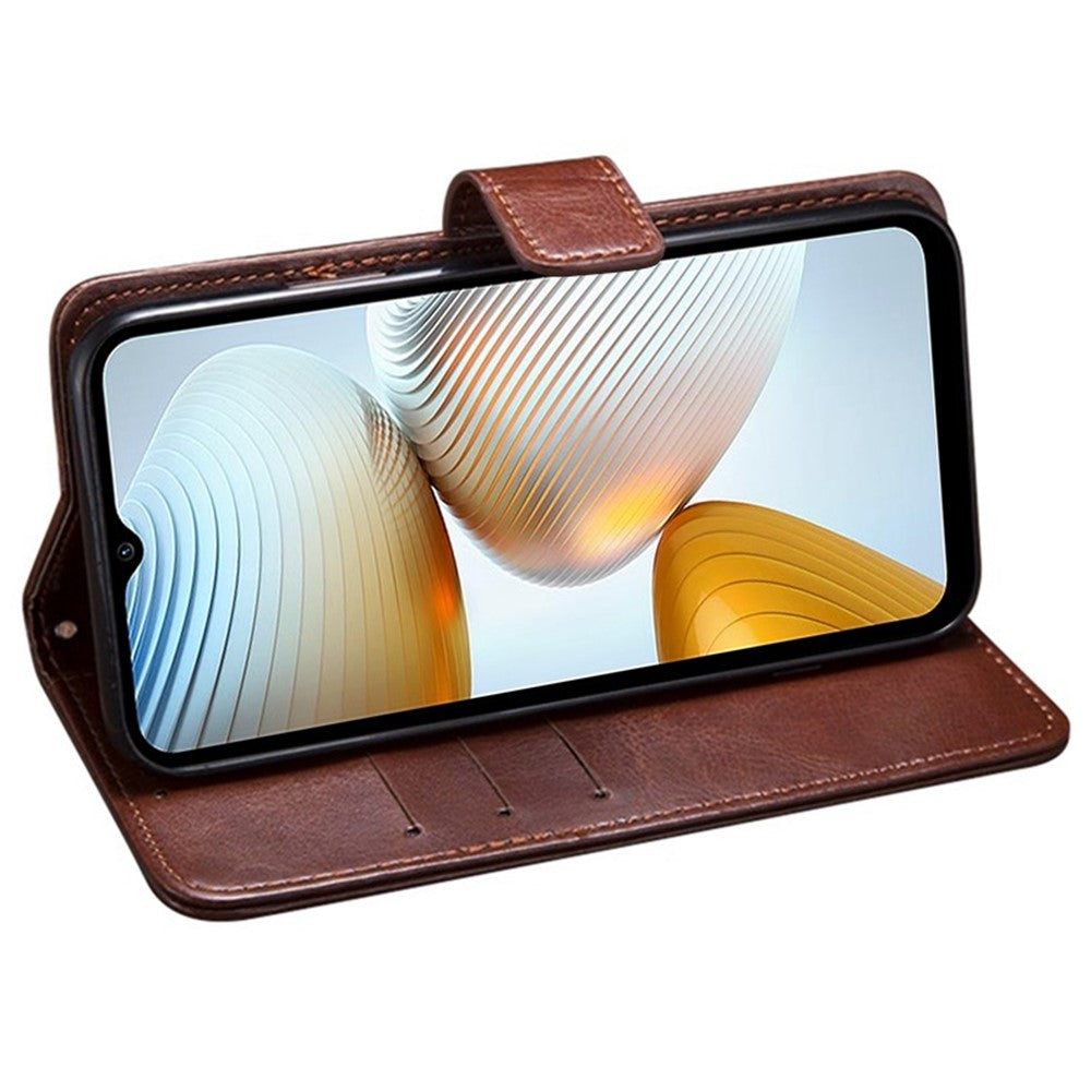 IDEWEI Crazy Horse Texture Wallet Cover for Xiaomi Poco M4 5G, PU Leather Stand Magnetic Clasp Anti-drop Phone Case
