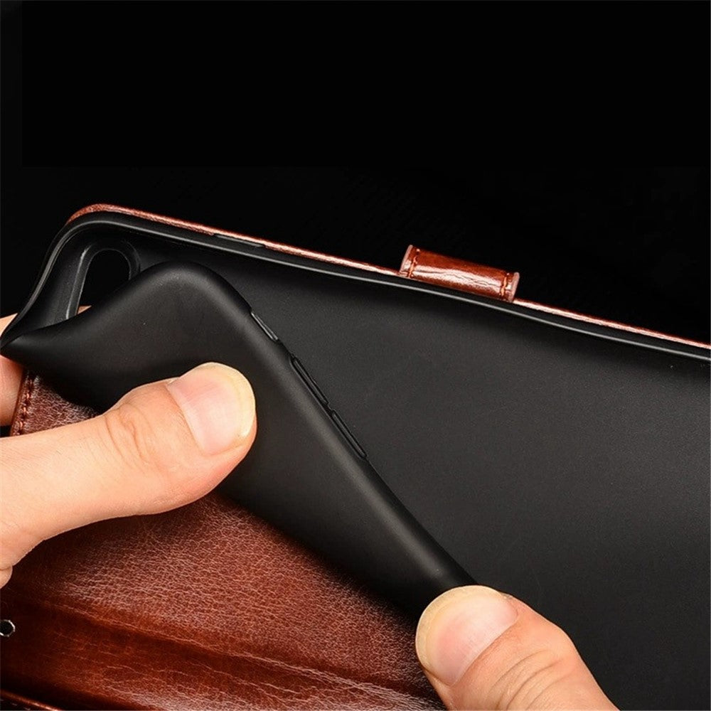 IDEWEI Crazy Horse Texture Wallet Cover for Xiaomi Poco M4 5G, PU Leather Stand Magnetic Clasp Anti-drop Phone Case