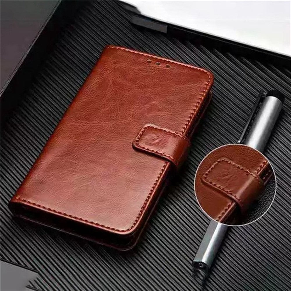 IDEWEI Crazy Horse Texture Wallet Cover for Xiaomi Poco M4 5G, PU Leather Stand Magnetic Clasp Anti-drop Phone Case