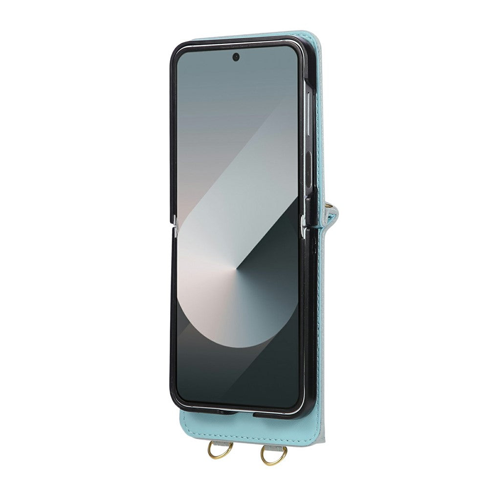 For Samsung Galaxy Z Flip7 5G Case Kickstand Rhombus Leather + TPU Phone Cover with Shoulder Strap