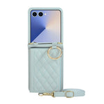 For Samsung Galaxy Z Flip7 5G Case Kickstand Rhombus Leather + TPU Phone Cover with Shoulder Strap