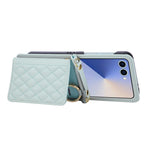 For Samsung Galaxy Z Flip7 5G Case Kickstand Rhombus Leather + TPU Phone Cover with Shoulder Strap