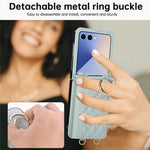For Samsung Galaxy Z Flip7 5G Case Kickstand Rhombus Leather + TPU Phone Cover with Shoulder Strap