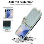 For Samsung Galaxy Z Flip7 5G Case Kickstand Rhombus Leather + TPU Phone Cover with Shoulder Strap
