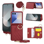 For Samsung Galaxy Z Flip7 5G Case Kickstand Rhombus Leather + TPU Phone Cover with Shoulder Strap